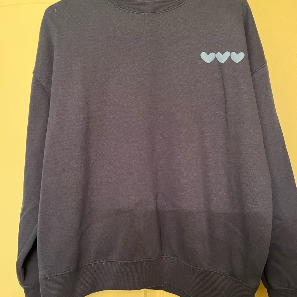 Reflex Gray Crew Neck Sweater with Blue Heart Accents